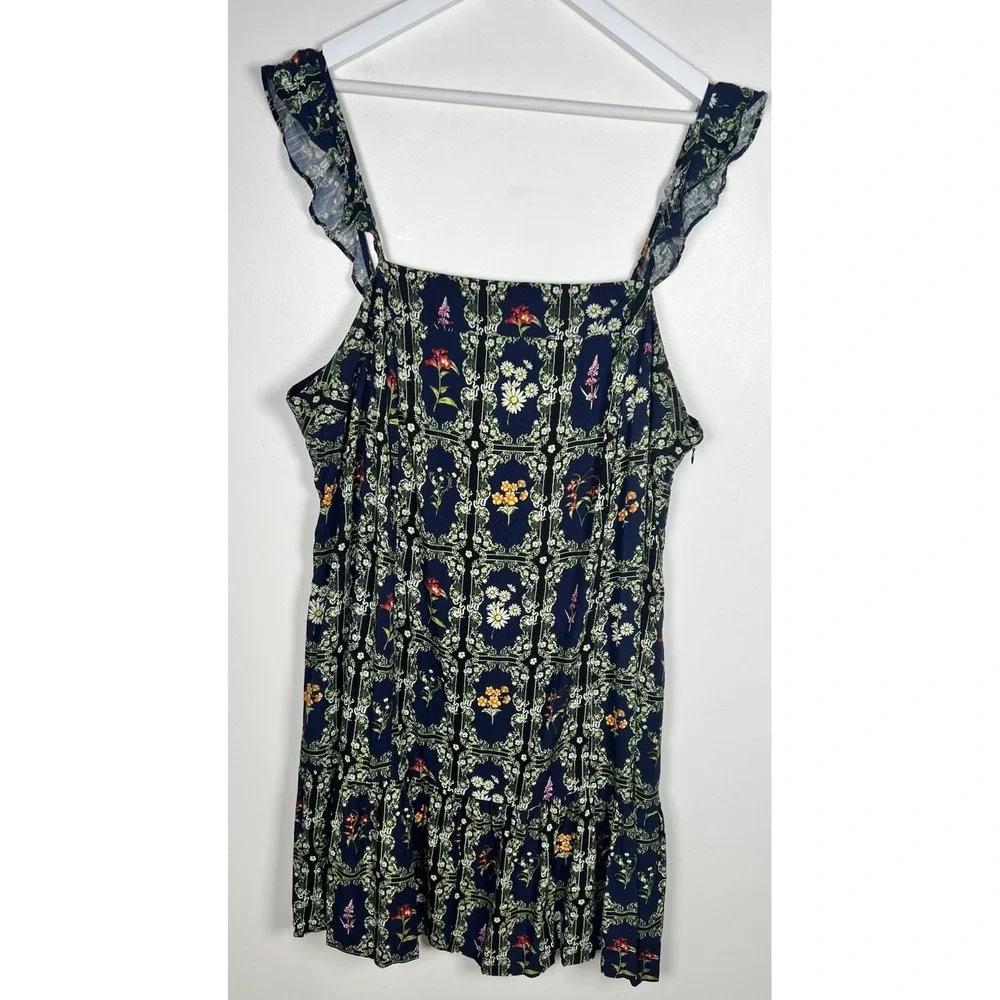 Agua Bendita Target Plus‎ 2X Tile Floral Ruffle Sleeves Pockets Coquette Dress - Picture 2 of 9